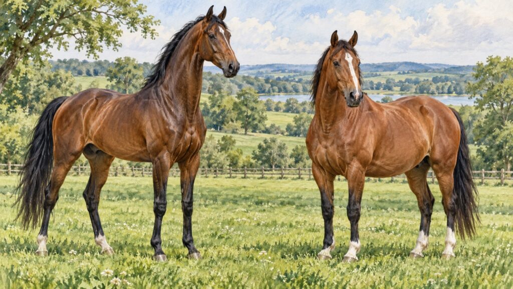 牝馬と牡馬｜並んで立つ2頭